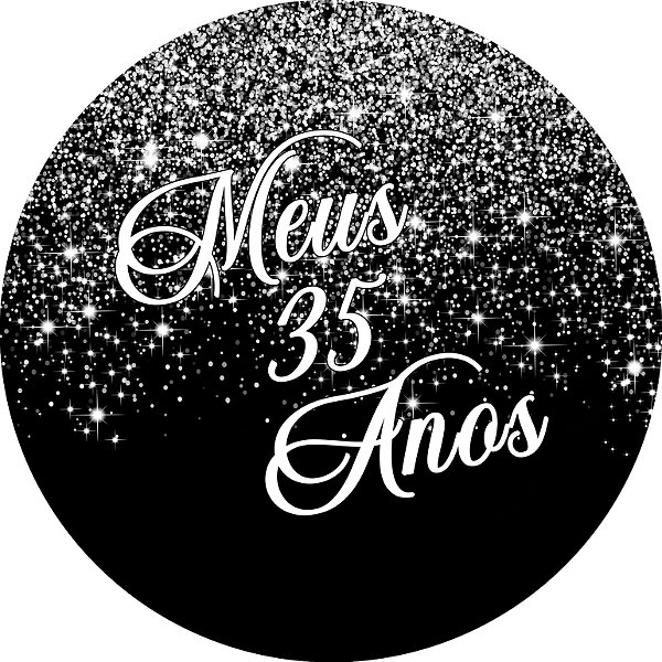 Painel De Festa Redondo 1,50x1,50 - Meus 35 Anos Efeito Glitter Prata 130