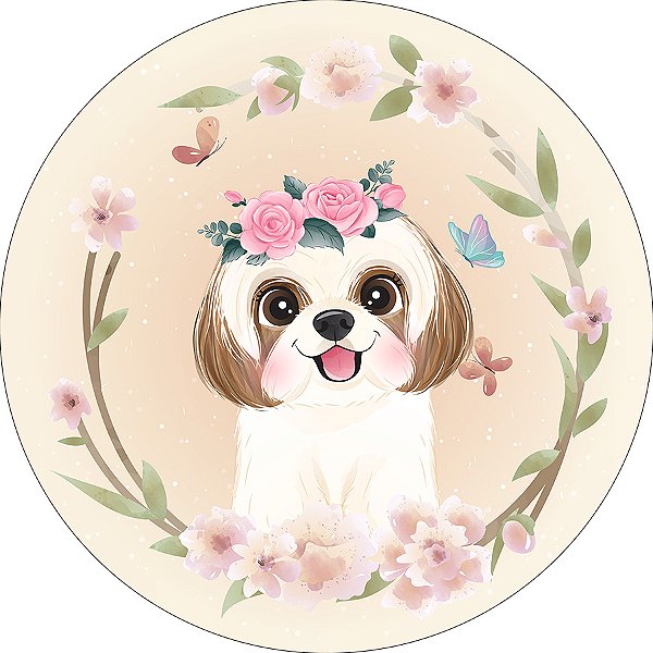 Painel De Festa Redondo 1,50x1,50 - Pets Cachorrinho Cute 001