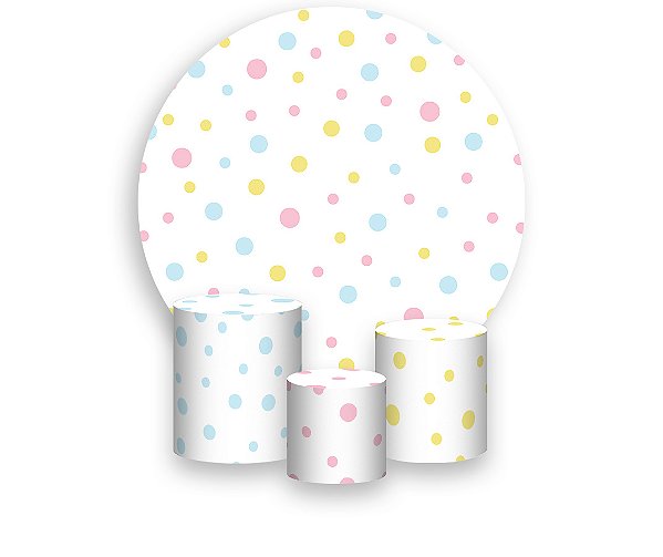 Painel De Festa Redondo 1,50 x 1,50 + Trio De Capas Cilindro -  Padrão Poás 002