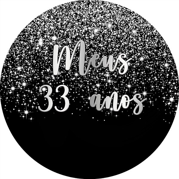 Painel De Festa Redondo 1,50x1,50 - Meus 33 Anos Efeito Glitter Prata 017