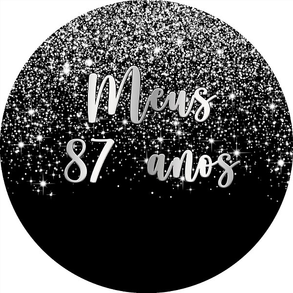 Painel De Festa Redondo 1,50x1,50 - Meus 87 Anos Efeito Glitter Prata 060