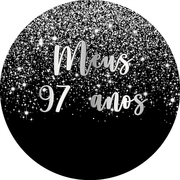 Painel De Festa Redondo 1,50x1,50 - Meus 97 Anos Efeito Glitter Prata 070
