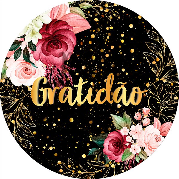Painel De Festa Redondo 1,50x1,50 - Gratidão Dourado Floral 138