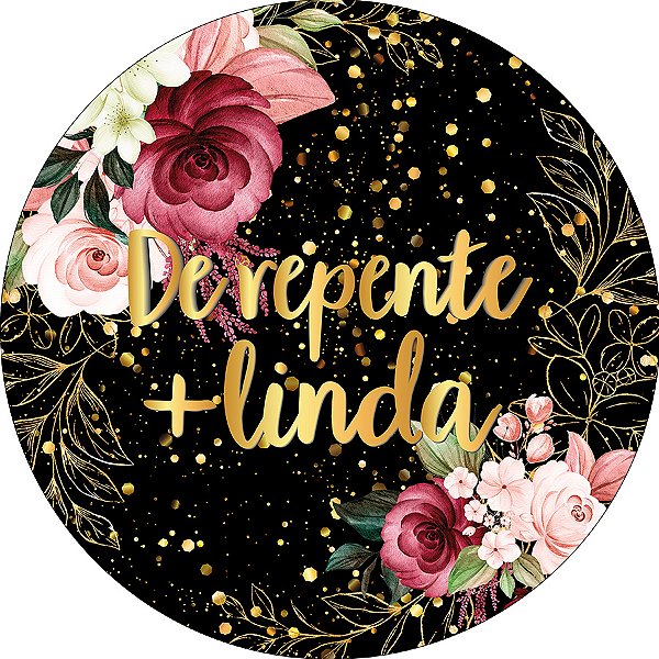 Painel De Festa Redondo 1,50x1,50 - De repente Mais Linda Dourado Floral 142