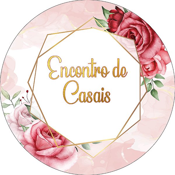 Painel De Festa Redondo 1,50x1,50 - Encontro de Casais Rosa Floral 040