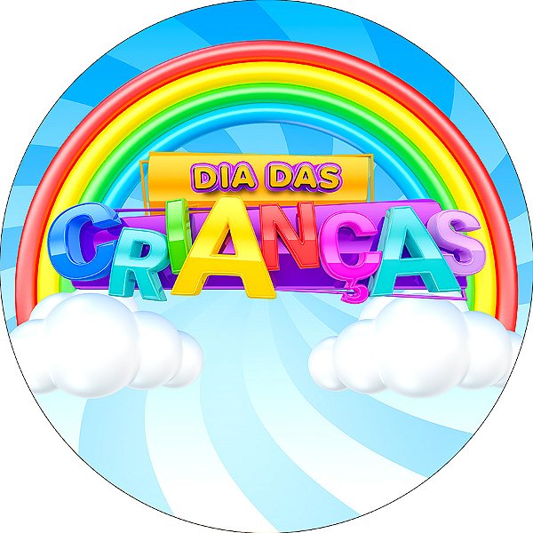 Painel De Festa Redondo 1,50x1,50 - Dia das Crianças Céu Arco-Íris 044