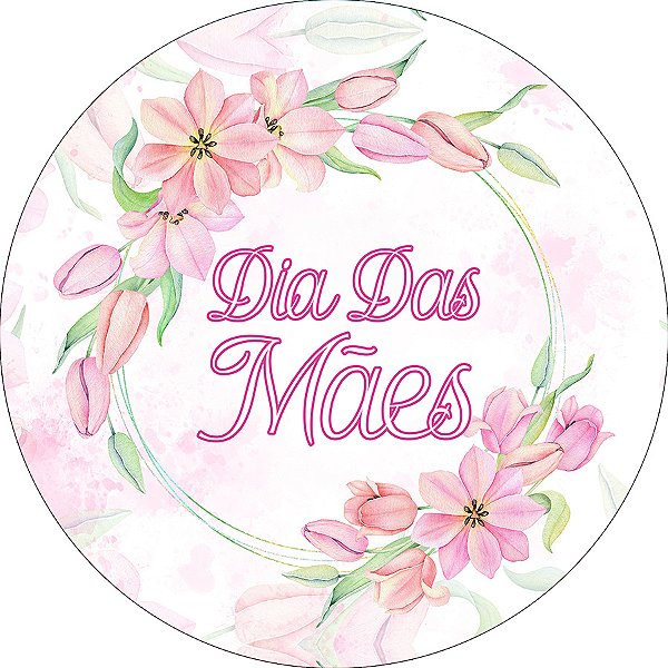 Painel De Festa Redondo 1,50x1,50 - Dia das Mães Tulipas e Flores Rosa 088