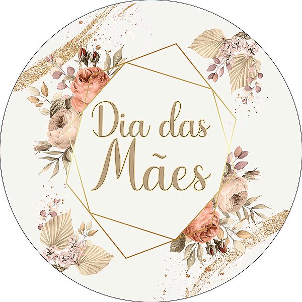 Painel De Festa Redondo 1,50x1,50 - Dia das Mães Bege Floral 089