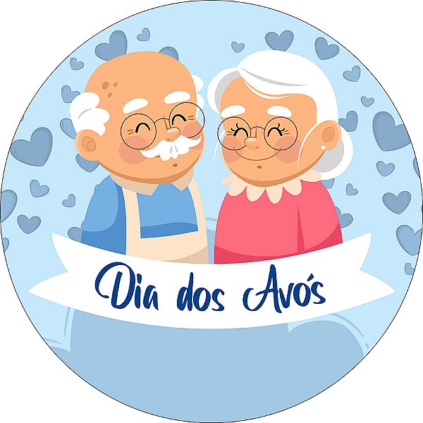 Painel De Festa Redondo 1,50x1,50 - Dia dos Avós Corações Azul 100