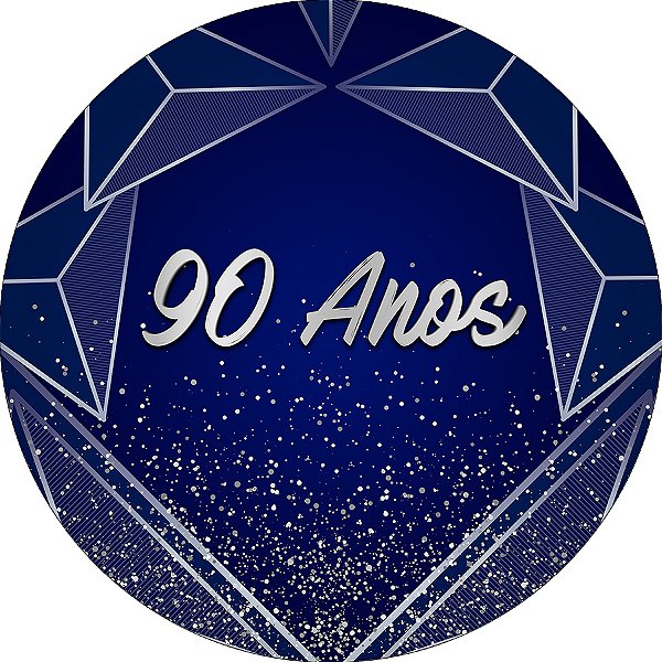 Painel De Festa Redondo 1,50x1,50 - 90 Anos Azul com Geométrico Prata 302