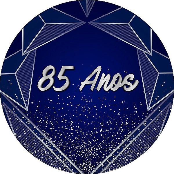 Painel De Festa Redondo 1,50x1,50 - 85 Anos Azul com Geométrico Prata 303