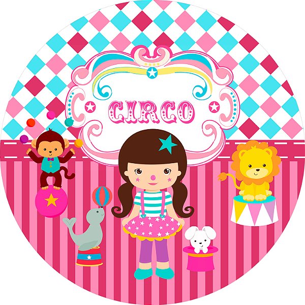 Painel De Festa Redondo 1,50x1,50 - Circo Palhacinha Pink 004