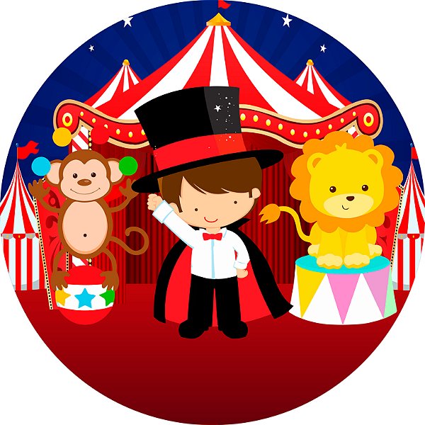 Painel De Festa Redondo 1,50x1,50 - Circo Menino Mágico 014