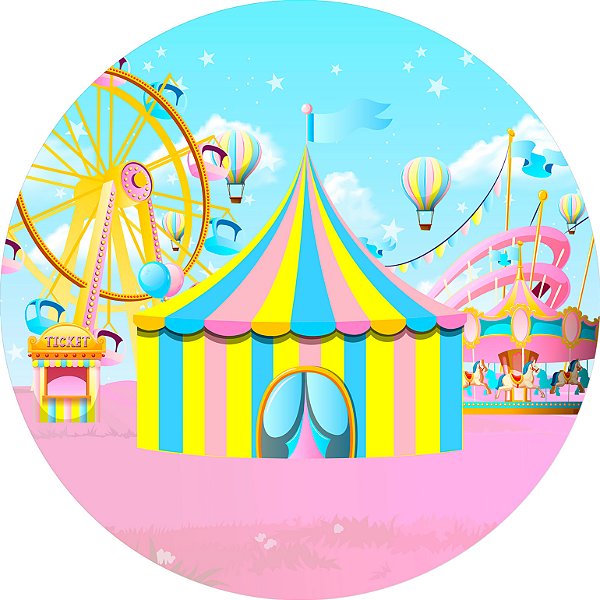 Painel De Festa Redondo 1,50x1,50 - Circo com Parque de Diversão 016