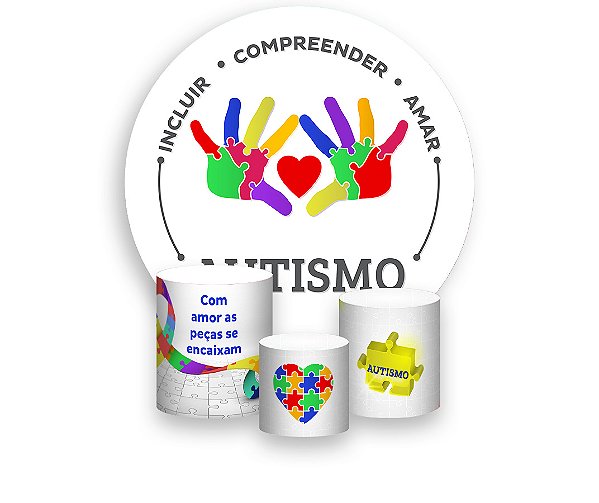 Painel De Festa Redondo 1,50 x 1,50 + Trio De Capas Cilindro -  Autismo Mãos Coloridas 002