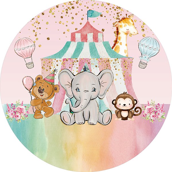 Painel De Festa Redondo 1,50x1,50 - Circo Animais Cute 023