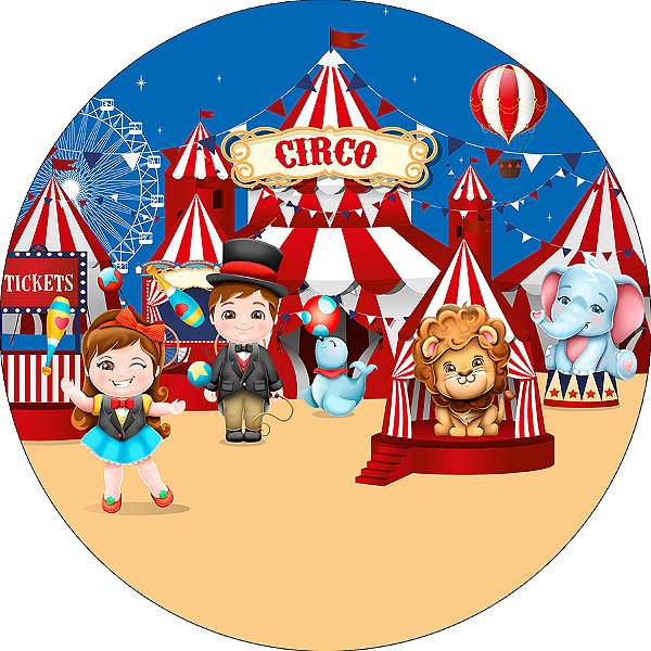Painel De Festa Redondo 1,50x1,50 - Circo Mágicos Cute 036