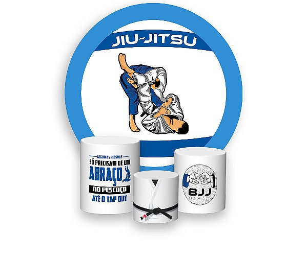 Painel De Festa Redondo 1,50 x 1,50 + Trio De Capas Cilindro - Lutadores Jiu-Jitsu Azul 008