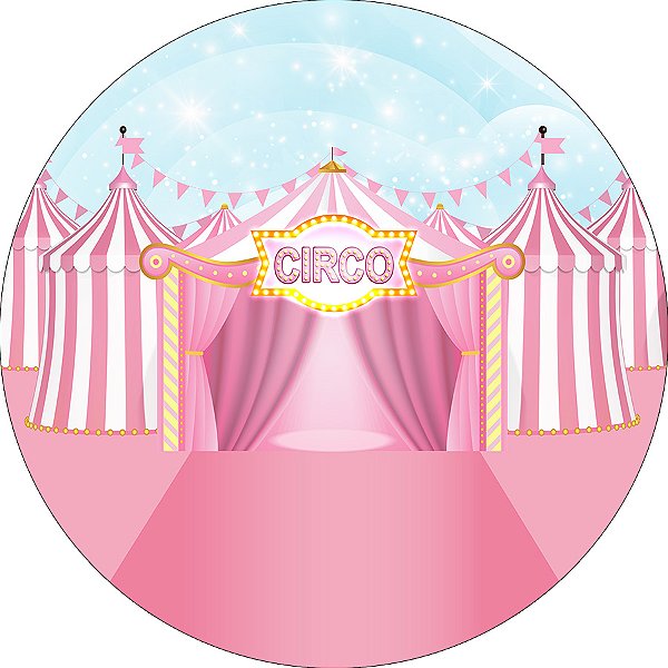 Painel De Festa Redondo 1,50x1,50 - Circo Tenda Rosa 049