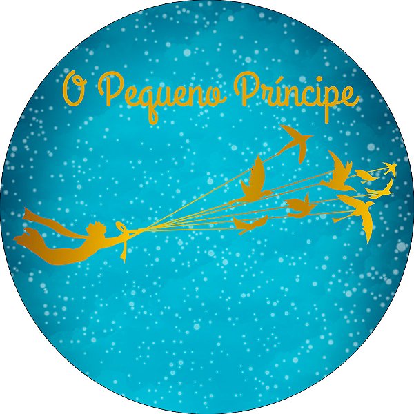 Painel De Festa Redondo 1,50x1,50 - Pequeno Principe Silhueta Azul e Dourado 007