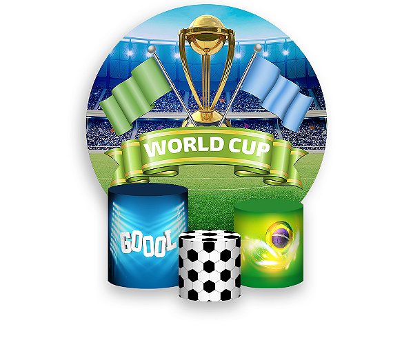 Painel De Festa Redondo 1,50 x 1,50 + Trio De Capas Cilindro - Futebol Troféu 004