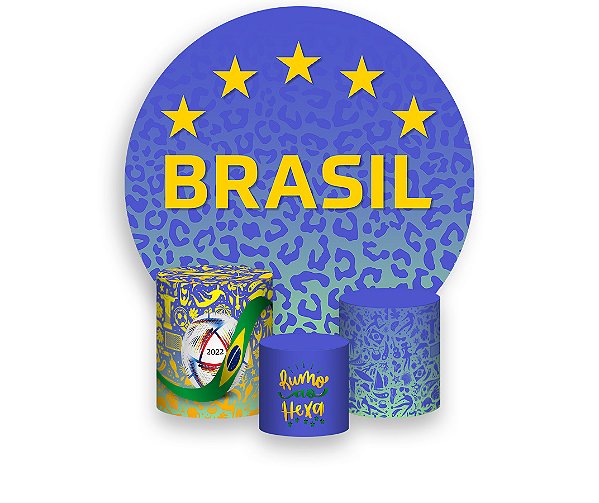 Painel De Festa Redondo 1,50 x 1,50 + Trio De Capas Cilindro - Futebol Brasil Copa 013