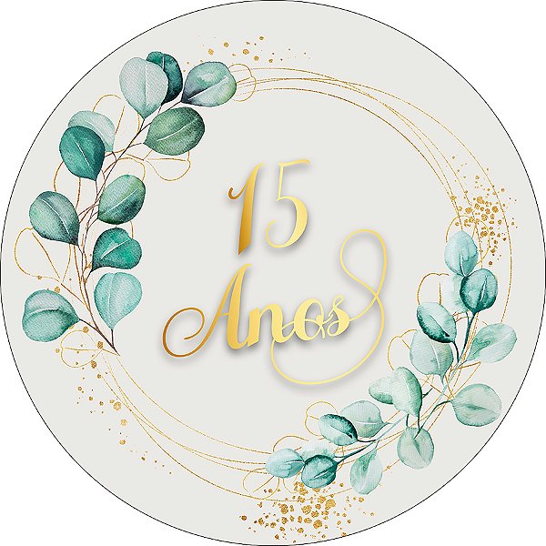 Painel De Festa Redondo 1,50x1,50 - Meus 15 Anos Geométrico com Folhagens 046