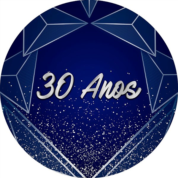 Painel De Festa Redondo 1,50x1,50 - 30 Anos Geométrico Azul e Prata 066