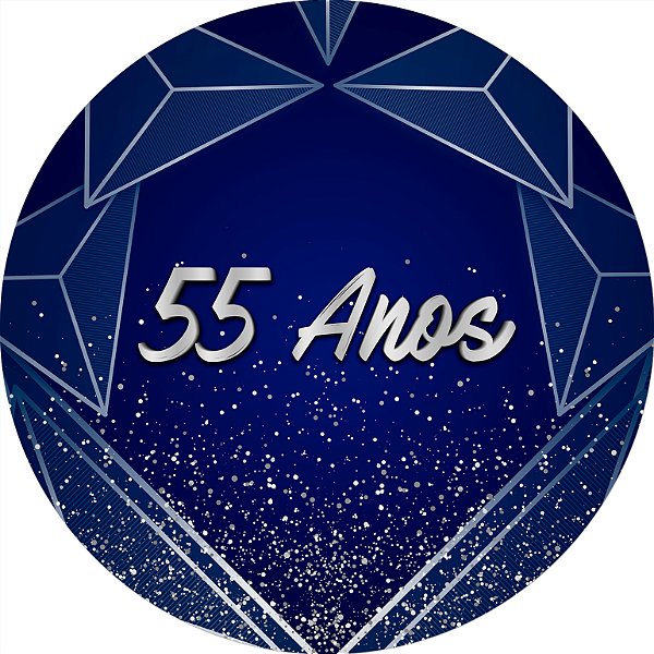 Painel De Festa Redondo 1,50x1,50 - 55 Anos Geométrico Azul e Prata 071