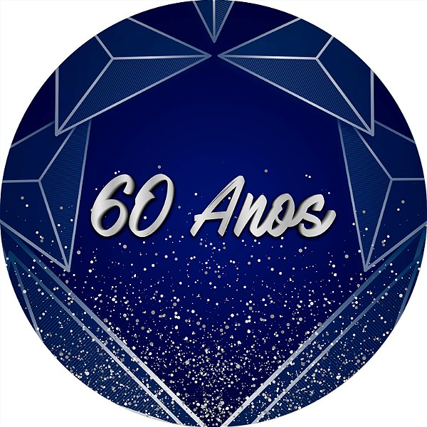 Painel De Festa Redondo 1,50x1,50 - 60 Anos Geométrico Azul e Prata 072