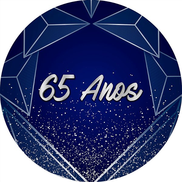 Painel De Festa Redondo 1,50x1,50 - 65 Anos Geométrico Azul e Prata 073
