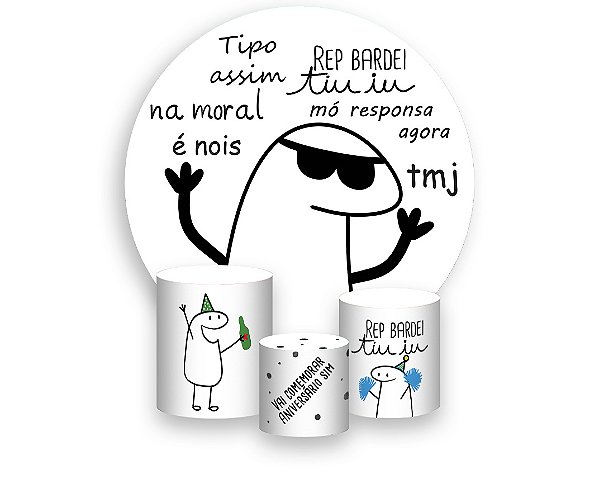 Painel De Festa Redondo 1,50 x 1,50 + Trio De Capas Cilindro - Flork Aniversário Poás 004