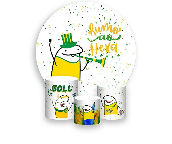 Painel De Festa Redondo 1,50 x 1,50 + Trio De Capas Cilindro - Flork Futebol Brasil 010