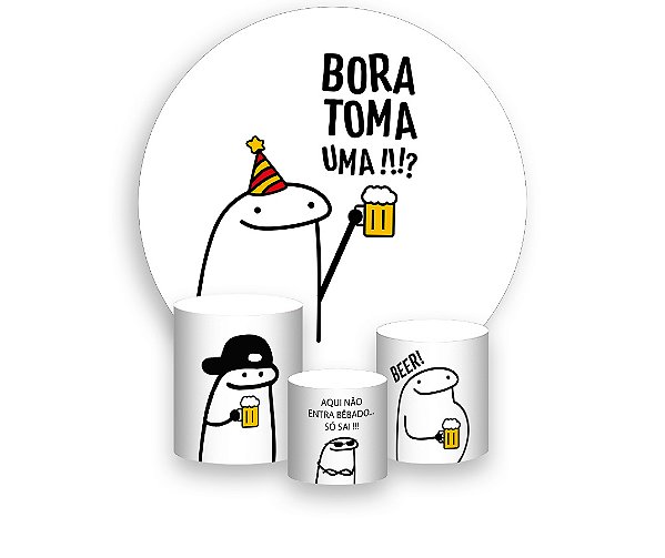 Painel De Festa Redondo 1,50 x 1,50 + Trio De Capas Cilindro - Flork Bora Tomar Uma 011