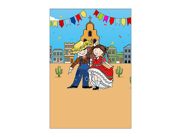 Painel De Festa Vertical 1,50 x 2,20 - Festa Junina Casal na Cidadezinha 015