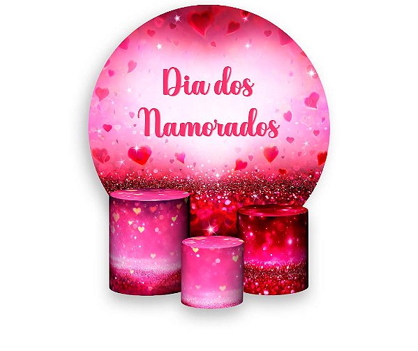 Painel De Festa Redondo 1,50 x 1,50 + Trio De Capas Cilindro - Namorados Efeito Glitter Vermelho 042