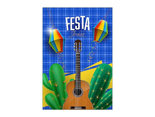 Painel De Festa Vertical 1,50 x 2,20 - Festa Junina Bandeiras Fundo Azul 030