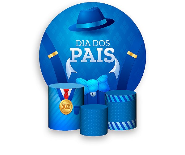 Painel De Festa Redondo 1,50 x 1,50 + Trio De Capas Cilindro - Dia dos Pais Azul Suspensório 054