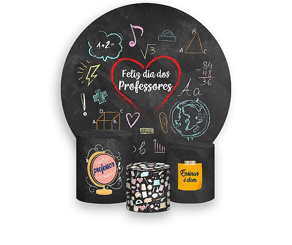 Painel De Festa Redondo 1,50 x 1,50 + Trio De Capas Cilindro - Dia dos Professores Chalkboard 066