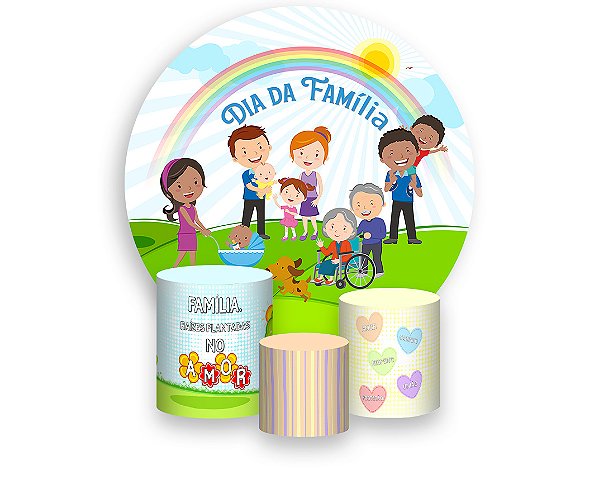 Painel De Festa Redondo 1,50 x 1,50 + Trio De Capas Cilindro - Dia da Família no Parque 069