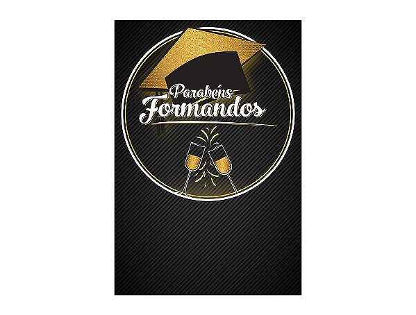 Painel De Festa Vertical 1,50 x 2,20 - Parabéns Formandos Preto e Dourado 017