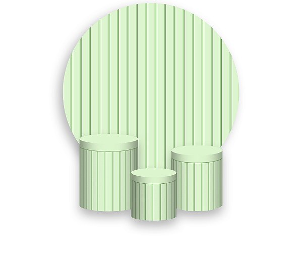 Painel De Festa Redondo 1,50 x 1,50 + Trio De Capas Cilindro - Efeito Ripado Madeira Liso Verde 009