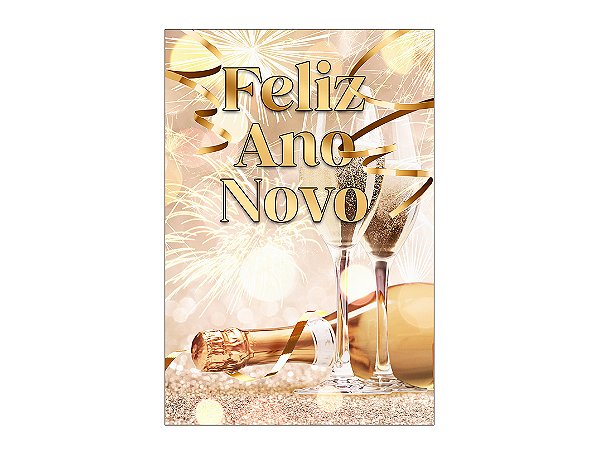 Painel De Festa Vertical 1,50 x 2,20 - Ano Novo Fogos Dourado 011