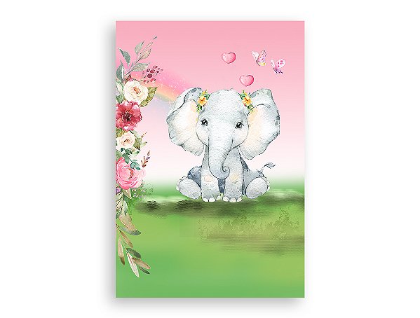 Painel De Festa Vertical 1,50 x 2,20 - Elefantinha Safari Rosa 011