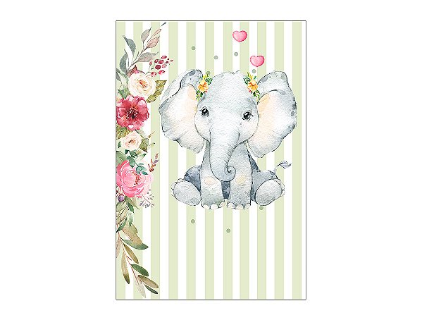 Painel De Festa Vertical 1,50 x 2,20 - Safari Elefantinho com Listras 012