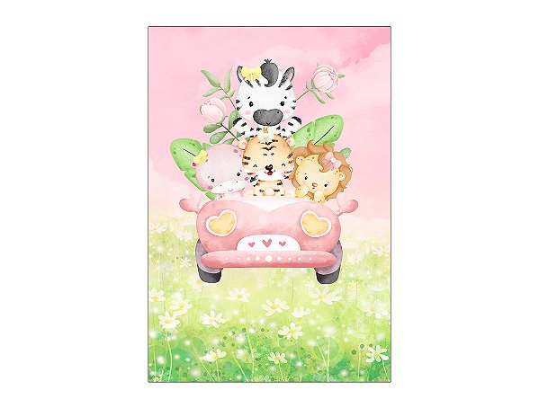Painel De Festa Vertical 1,50 x 2,20 - Safari Cute Rosa 019