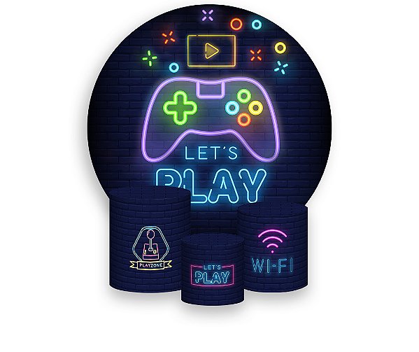 Painel De Festa Redondo 1,50 x 1,50 + Trio De Capas Cilindro -  Let's Play Game 007