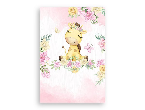 Painel De Festa Vertical 1,50 x 2,20 - Safari Girafinha Cute Floral 060