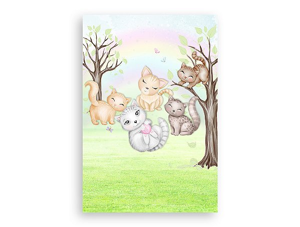 Painel De Festa Vertical 1,50 x 2,20 - Gatinhos no Jardim Aquarela 062