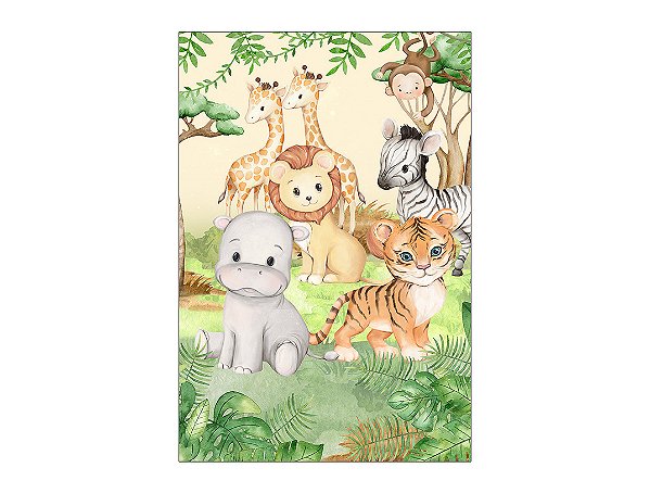 Painel De Festa Vertical 1,50 x 2,20 - Animais Safari Bege com Verde 074